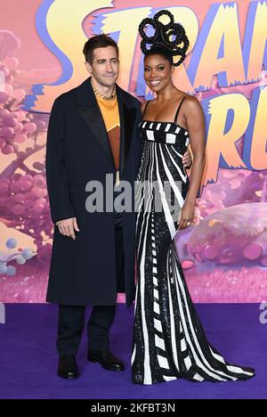 November 17th, 2022, London, UK. Jake Gyllenhaal and Gabrielle Union arriving at the Strange World UK Premiere, Cineworld, Leicester Square. Credit: Doug Peters/EMPICS/Alamy Live News Stock Photo