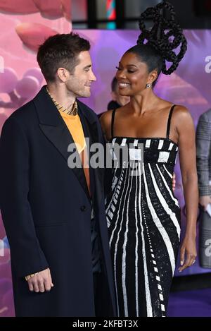 November 17th, 2022, London, UK. Jake Gyllenhaal and Gabrielle Union arriving at the Strange World UK Premiere, Cineworld, Leicester Square. Credit: Doug Peters/EMPICS/Alamy Live News Stock Photo