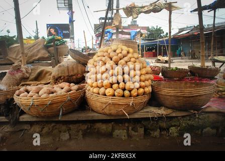 Potatoes on sale at a rural market. Bangladesh. Stock Photo