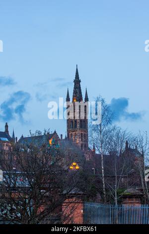 Old University building tower at sunset Stock Photo