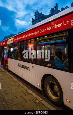 First Aberdeen Bus - Aberdeen bus in the Aberdeen City Centre. Aberdeen Public Transport. First Aberdeen is part of FirstGroup plc Stock Photo