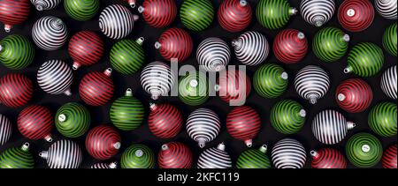 Colorful decorative Christmas balls on black background 3d render 3d illustration Stock Photo
