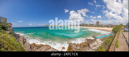 Panoramic picture of Queenscliff Beach near Sydney during daytime sunshine in summer Stock Photo