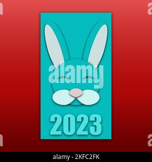 muzzle ofmuzzle of a blue rabbit or hare. new year 2023.  Stock Vector
