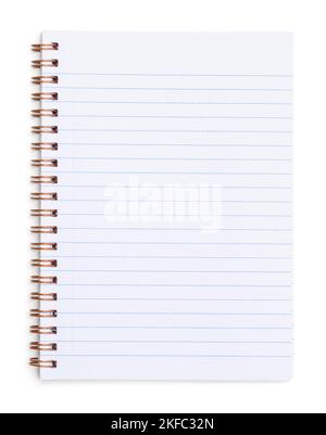 Open Spiral Note Book with Blank Lined Paper Pages Cut Out on White. Stock Photo
