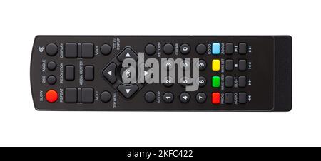 Black Television Remote with Keypad Cut Out on White. Stock Photo