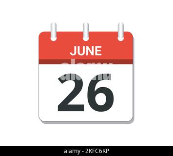June 26th calendar icon vector. Concept of schedule, business and tasks Stock Vector