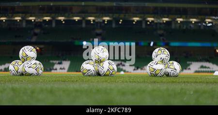 17th November 2022; Aviva Stadium, Dublin, Ireland: International Football Friendly Republic of Ireland versus Norway; practice balls ready for use pre-game Stock Photo