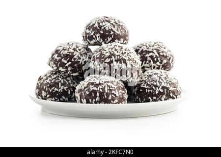 Coconut chocolate balls isolated on the white background. Stock Photo