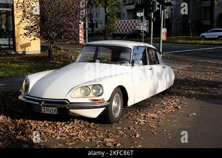 Berlin, Germany, October 27, 2022, white Citroen DS vintage car with charateristic double headlights. Stock Photo
