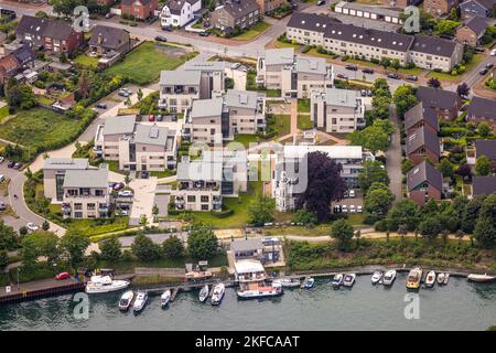 Aerial view, housing estate Zum Leinpfad and marina Hanse Marina Dorsten, Hardt, Dorsten, Ruhr area, North Rhine-Westphalia, Germany Stock Photo