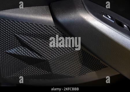 Close up of grid of car sound speaker Stock Photo