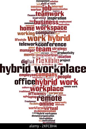 Hybrid workplace word cloud concept. Collage made of words about hybrid workplace. Vector illustration Stock Vector