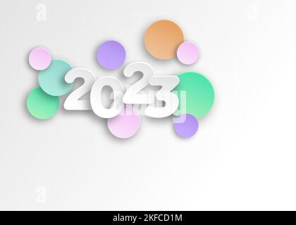 New year 2023 paper cut numbers in delicate colors. Decorative greeting card 2023 happy new year. Colorful Christmas banner, vector illustration Stock Vector