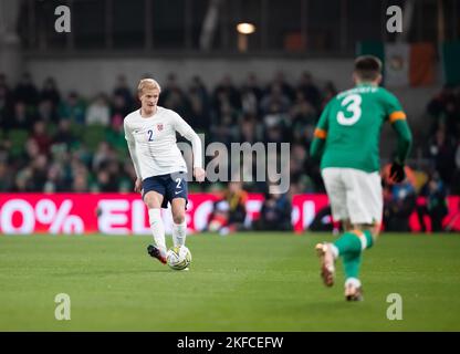 Dublin, Ireland. 17th Nov, 2022. Dublin, Ireland, November 17th 2022 Morten Thorsby of Norway in action during the international friendly match between Republic of Ireland and Norway at the Aviva Stadium in Dublin, Ireland Dan O' Connor (Dan O' Connor/SPP) Credit: SPP Sport Press Photo. /Alamy Live News Stock Photo