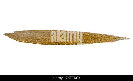Brush stroke of golden paint with sparkles on a white background. Stock Photo