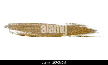 Brush stroke of golden paint with sparkles on a white background. Stock Photo