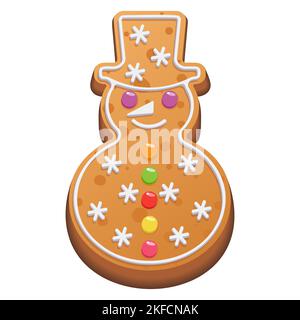 Gingerbread Snowman for Christmas. Sweet painted homemade cookies for winter holidays. Vector illustration. Stock Vector