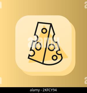 3d square button yellow cheese on outline icon. Flat symbol sign vector illustration isolated on a yellow background. Healthy nutrition concept Stock Vector