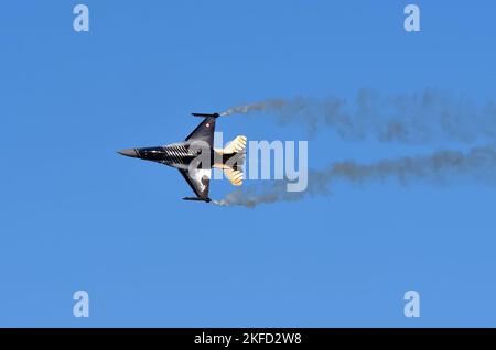 Gdynia, Poland - August 22, 2021: Flight of the F 16 plane at the Aero Baltic Show in Gdynia, Poland. Stock Photo