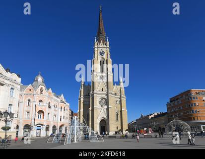 Novi Sad: Name of Mary Church, in Freedom Square. Serbia Stock Photo