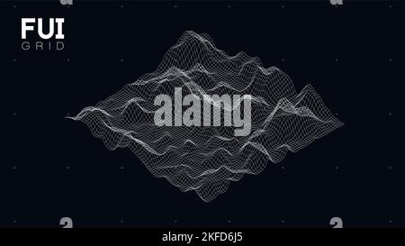 FUI GUI 3D Vector Landscape Scan Grid. Abstract futuristic background. Sci-Fi Hi-Tech design Stock Vector