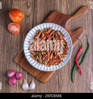 Anchovies and Beans Balado, Processed Salted Fish - Teri Kacang Balado Olahan Ikan Asin Stock Photo