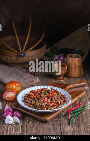 Anchovies and Beans Balado, Processed Salted Fish - Teri Kacang Balado Olahan Ikan Asin Stock Photo