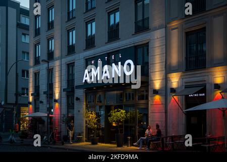 A view of the Amano hotel in Berlin, Germany during the evening Stock Photo