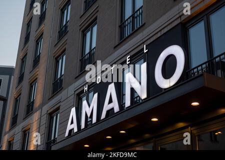 A view of the Amano hotel in Berlin, Germany during the evening Stock Photo