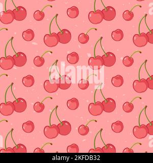 Seamless pattern with Cherry on pink backdrop.  Stock Vector