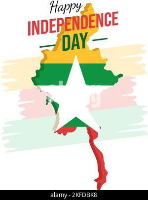 Celebrating Myanmar Independence Day on January 4th with Flags in Flat Cartoon Background Hand Drawn Templates Illustration Stock Vector