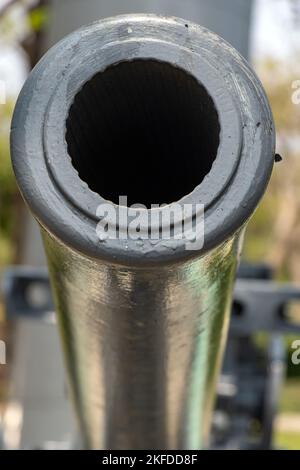 The barrel of the cannon aims front Stock Photo