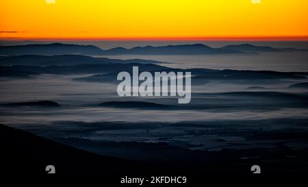 Sunrise over the mountains seen from the Tatra National Park, Slovakia. Stock Photo