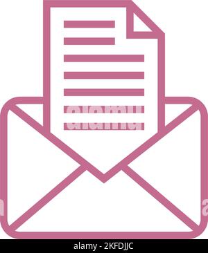 A pink vector illustration of an open mail document against the white background Stock Vector
