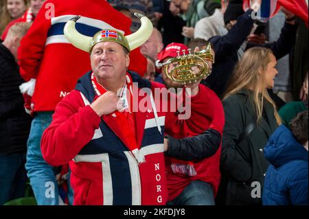 Dublin, Ireland. 17th Nov, 2022. The Norwegian fan during the International Friendly match between Republic of Ireland and Norway at Aviva Stadium in Dublin, Ireland on November 17, 2022 (Photo by Andrew SURMA/ Credit: Sipa USA/Alamy Live News Stock Photo