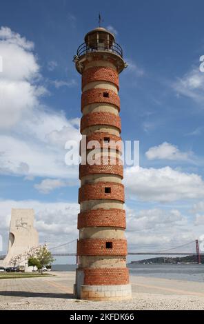 A red brick lighthouse located in Belem in Portugals capital Lisbon. Stock Photo