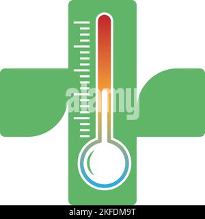 A vector illustration of a thermometer and a temperature measuring tool in green color Stock Vector