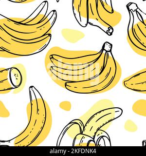 BANANA PATTERN Abstract Ripe Delicious Tropical Fruit Individually Peeled And In A Bunch For Paleo Diet In Sketch Style Seamless Background Vector Ill Stock Vector