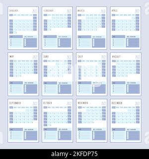 BLUE PLANNER 2022 Year Printable Template Business Organizer Schedule Page For A Day For Effective Planning Paper Sheet Design Clip Art Vector illustr Stock Vector