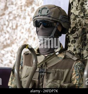 A Simulation of a soldier mannequin in a military suit for orientation of first aid and safety Stock Photo