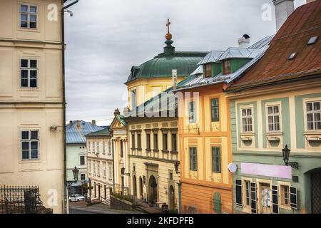 View of the historic city centre.Banska Stiavnica,Slovakia. Stock Photo