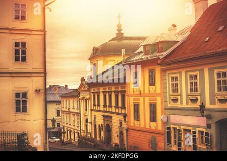 View of the historic city centre.Banska Stiavnica,Slovakia. Stock Photo