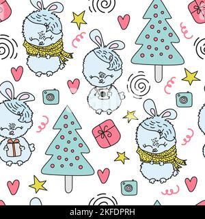 BUNNY Comic Cartoon Seamless Pattern Vector Illustration For Print Stock Vector