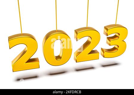 New year holiday concept in golden colors. Number 2023. 3d rendering Stock Photo
