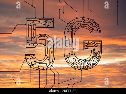 The concept of stepping into 5G communication system Stock Photo