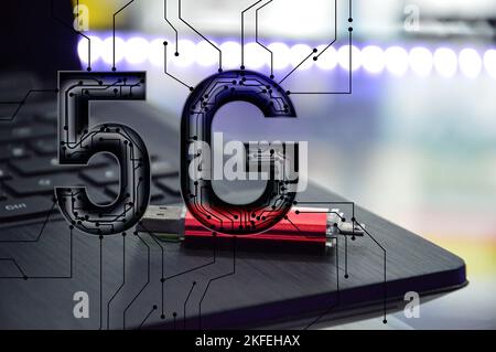 The concept of stepping into 5G communication system Stock Photo