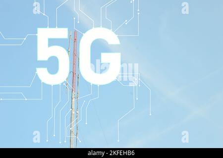 The concept of stepping into 5G communication system Stock Photo