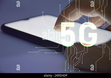 The concept of stepping into 5G communication system Stock Photo