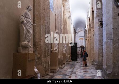 Syracuse cathedral built on top of a Greek temple. Doric columns can be appreciated in the inside. Sicily. Italy. Stock Photo